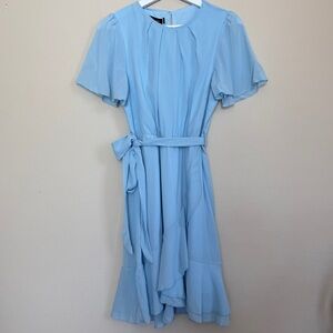 Powder Blue Women’s Mini Wrap Dress Ruffle Chiffon Alice in Wonderland Medium